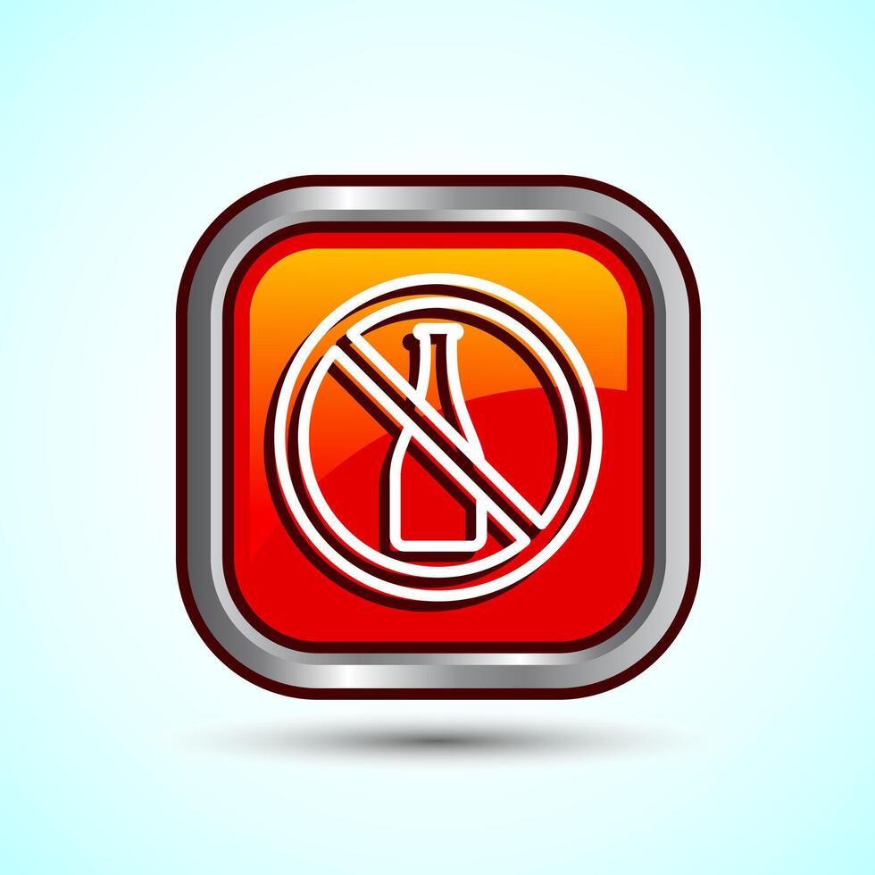 Alcohol Free Icon Design Illustration, No Alcohol Sign, Orange Color Square Button Design vector