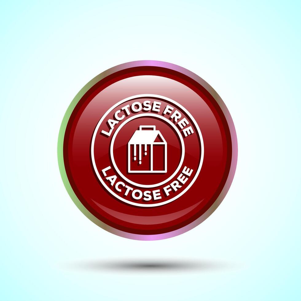 Lactose Free Icon Design Illustration, Healthy Food Concept, Red Color Round Button Design vector