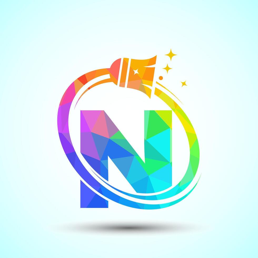 Letter N cleaning service logo design template, Cleaning company logo sign symbol, low poly style vector