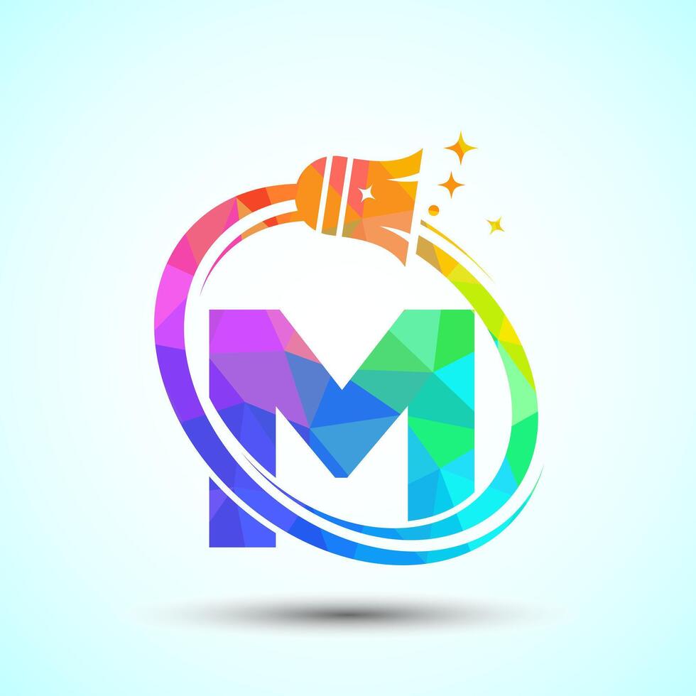 Letter M cleaning service logo design template, Cleaning company logo sign symbol, low poly style vector