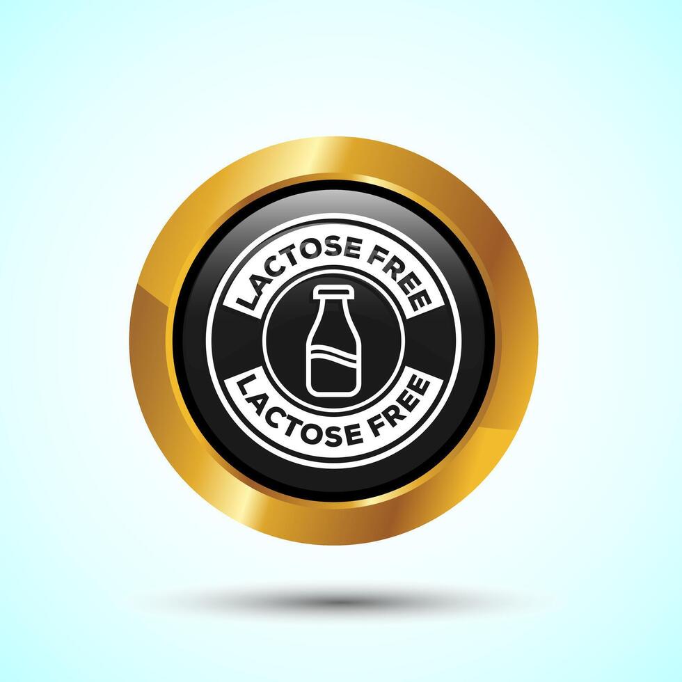 Lactose Free Icon Design Illustration, Healthy Food Concept, Gold Color Round Button Design vector