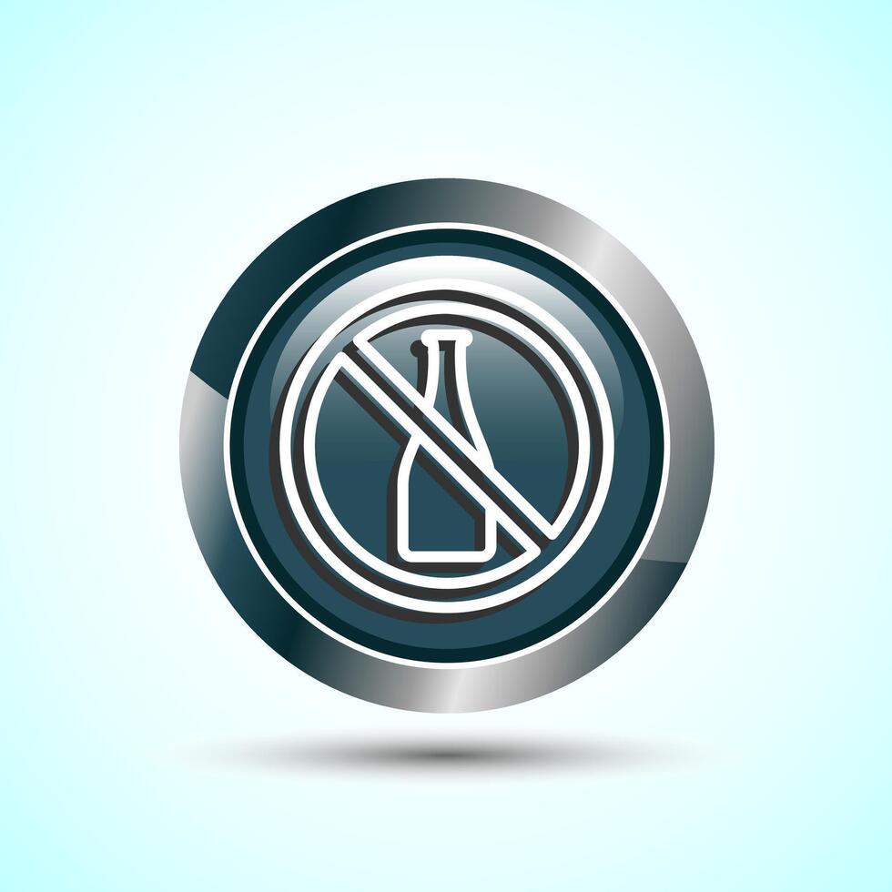 Alcohol Free Icon Design Illustration, No Alcohol Sign, Gray Color Round Button Design vector