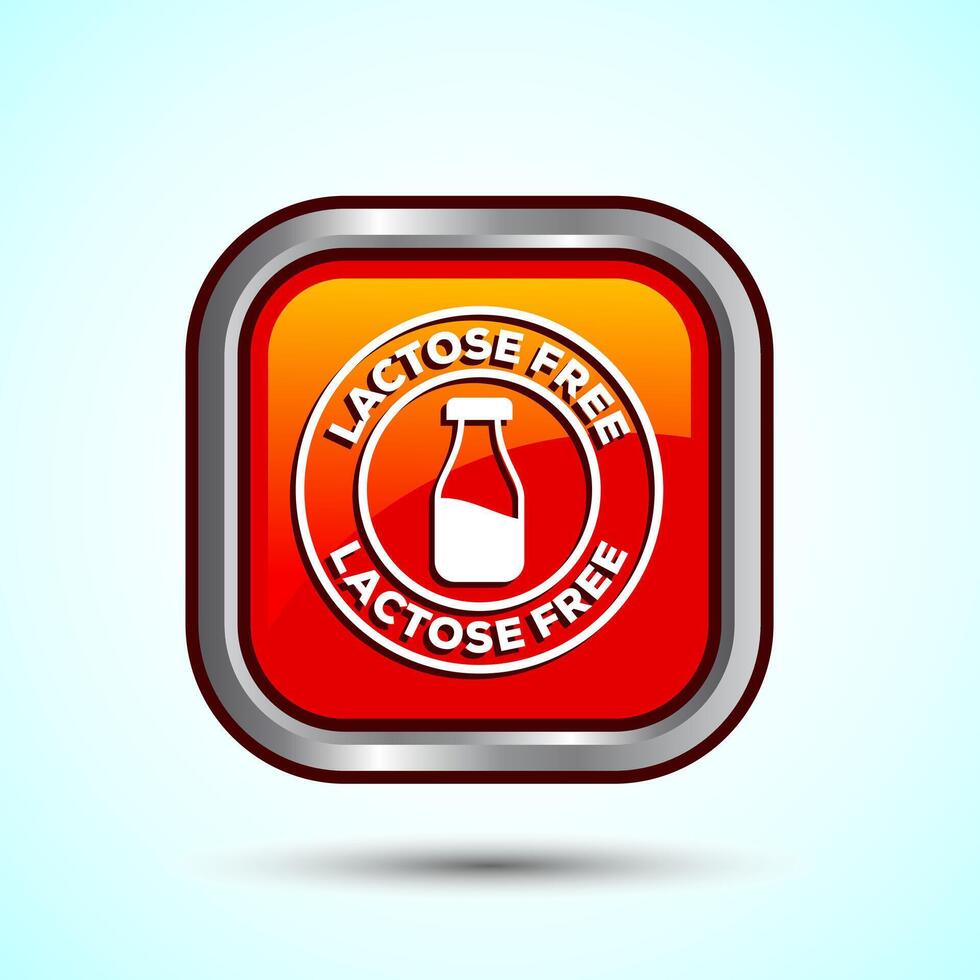 Lactose Free Icon Design Illustration, Healthy Food Concept, Orange Color Square Button Design vector