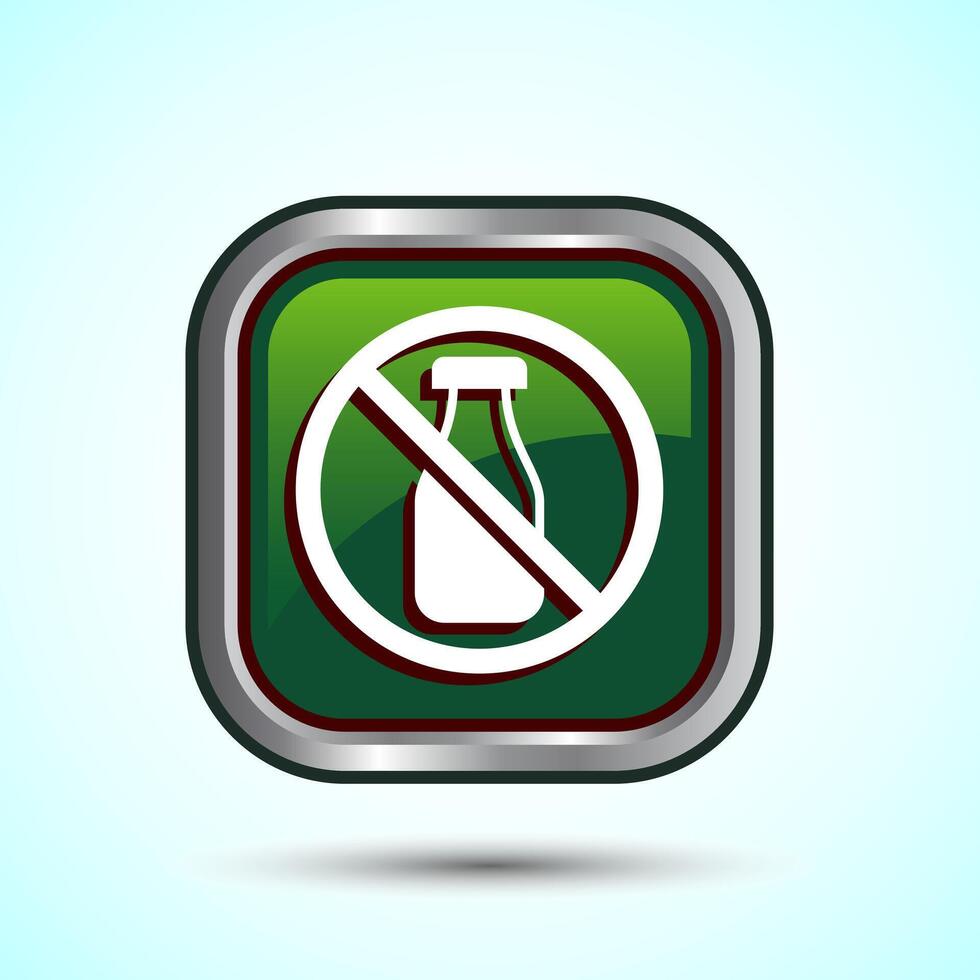 Lactose Free Icon Design Illustration, Healthy Food Concept, Green Color Square Button Design vector