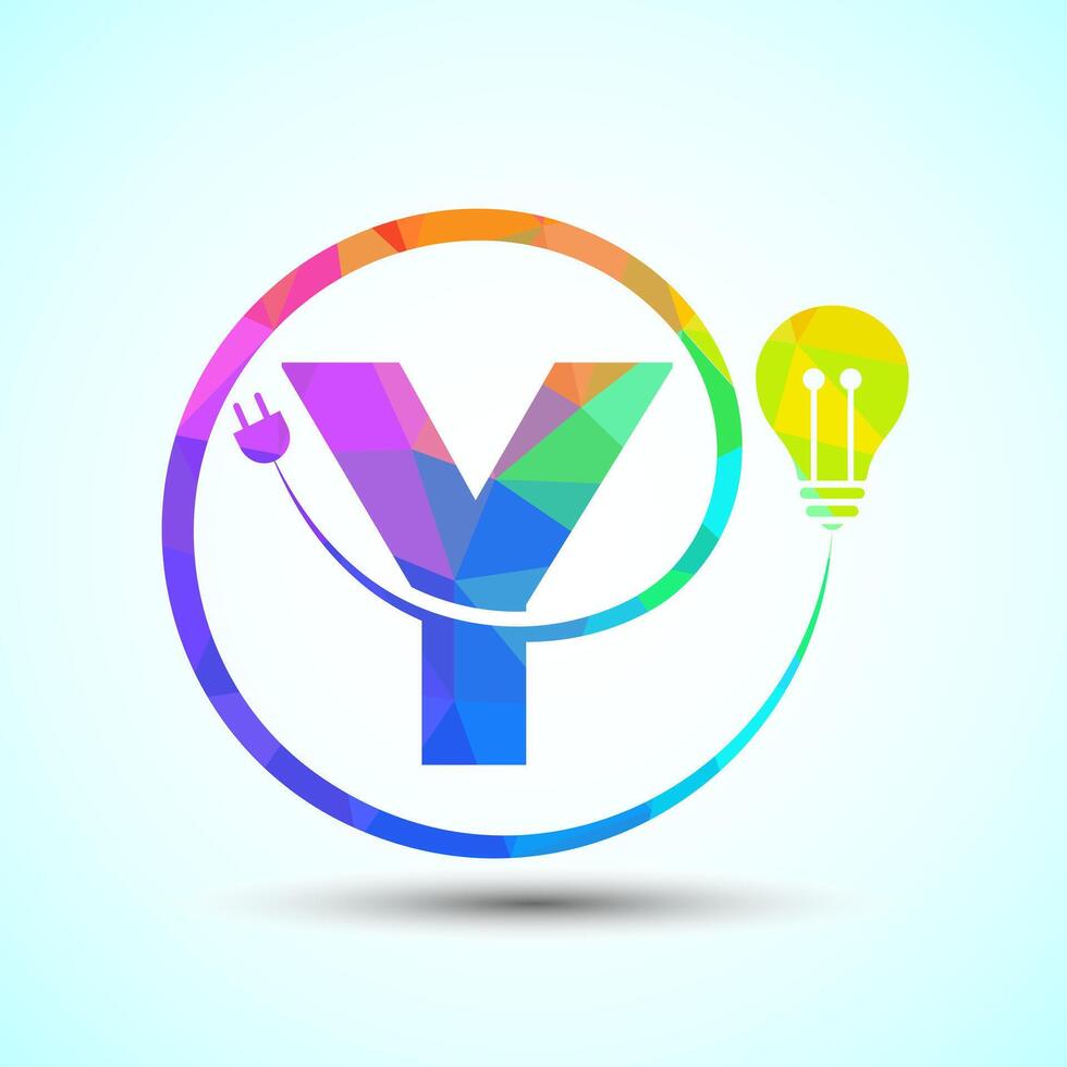 English alphabet Y with electric bulb and plug. Low poly style electricity and technology logo vector