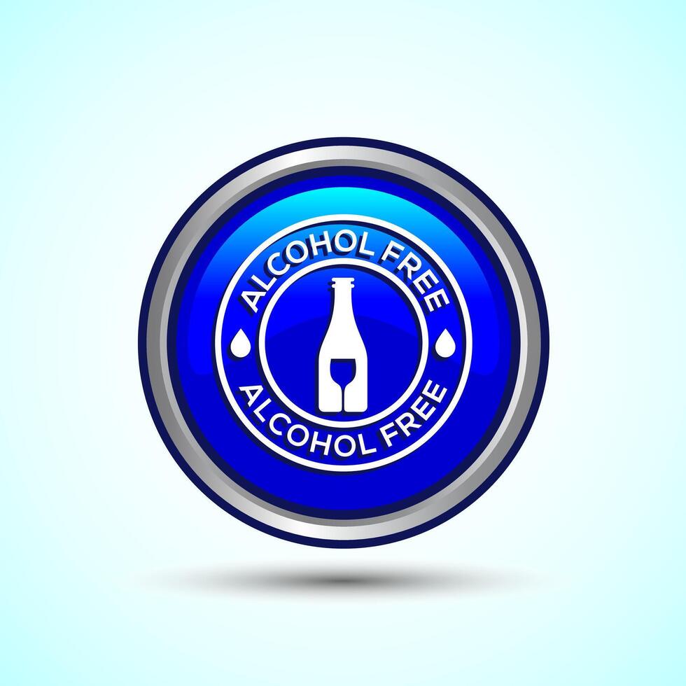 Alcohol Free Icon Design Illustration, No Alcohol Sign, Blue Color Round Button Design vector