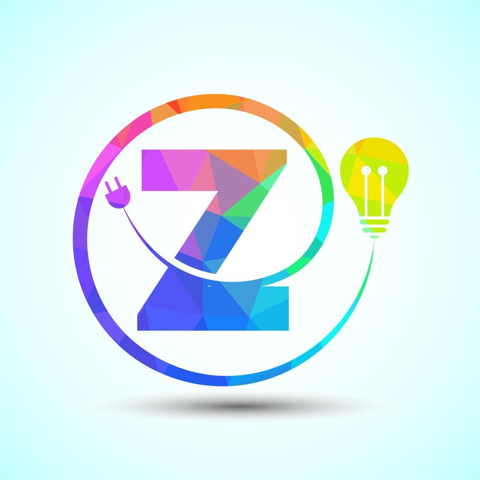 English alphabet Z with electric bulb and plug. Low poly style electricity and technology logo vector