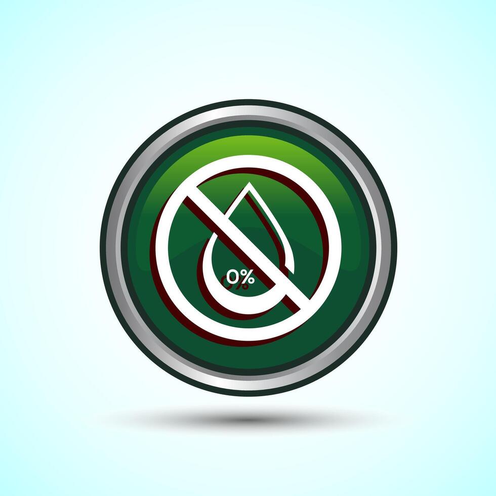 Alcohol Free Icon Design Illustration, No Alcohol Sign, Green Color Round Button Design vector