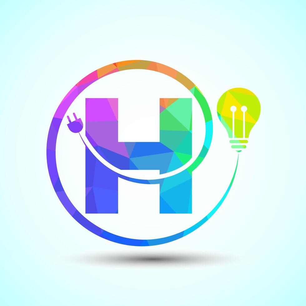 English alphabet H with electric bulb and plug. Low poly style electricity and technology logo vector