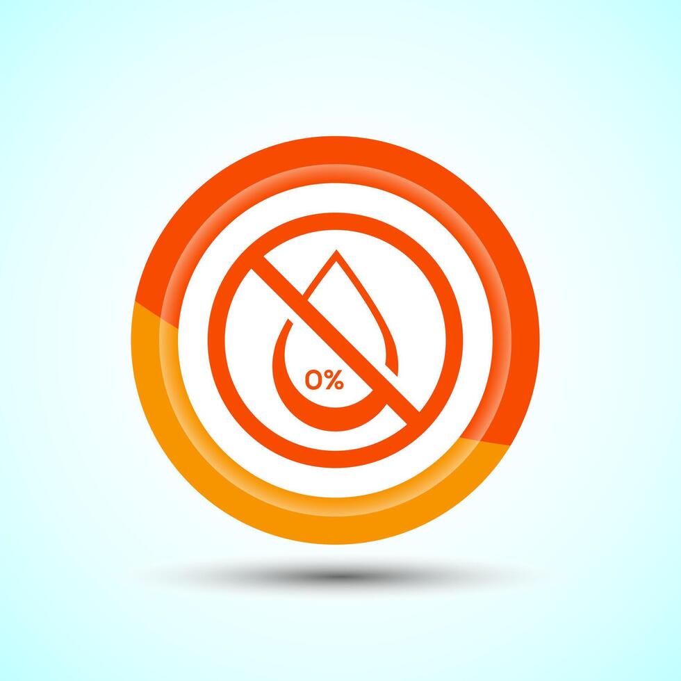 Alcohol Free Icon Design Illustration, No Alcohol Sign, Orange Color Button Design vector
