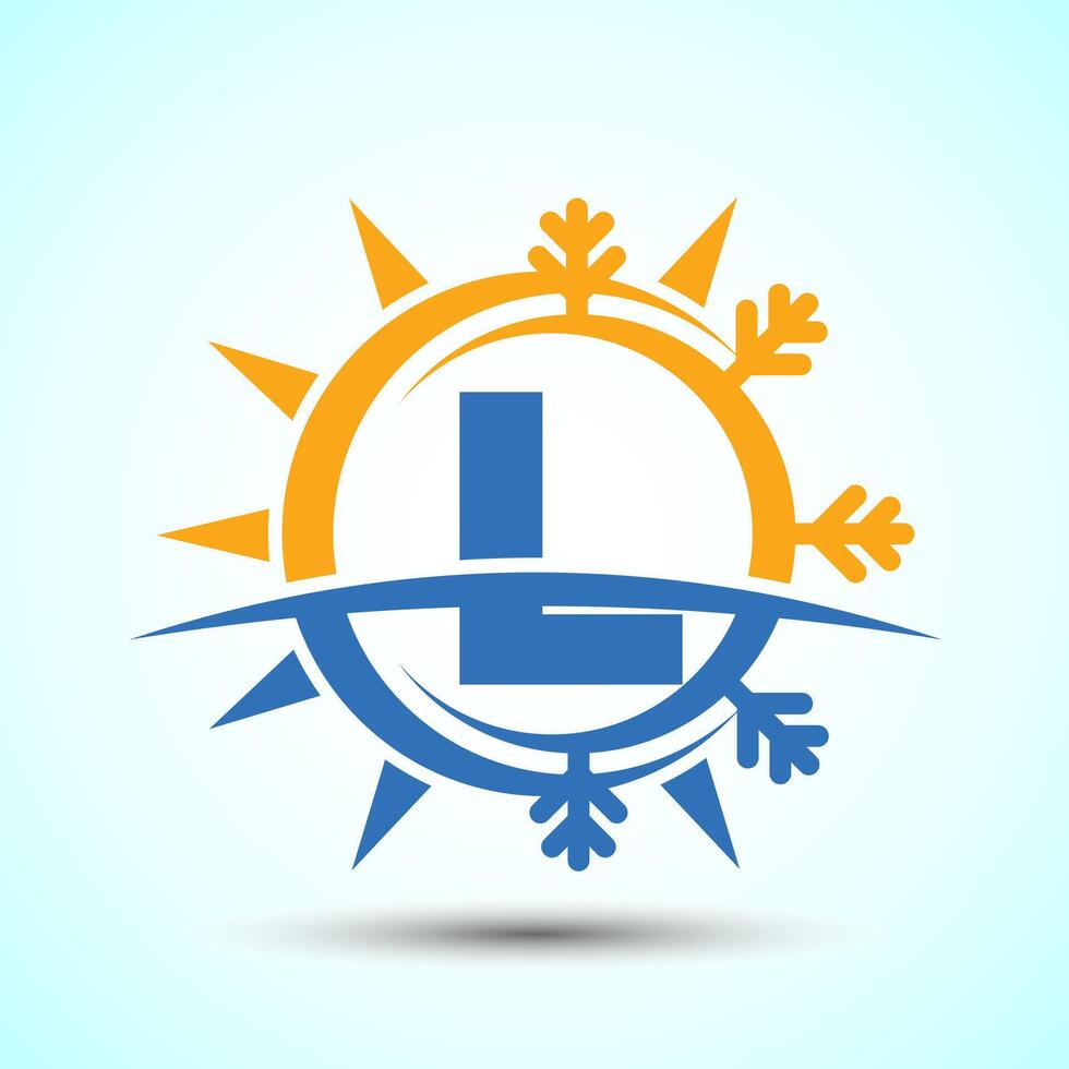 Initial alphabet L with abstract sun and snow. Air conditioner logo sign, Hot and cold symbol vector
