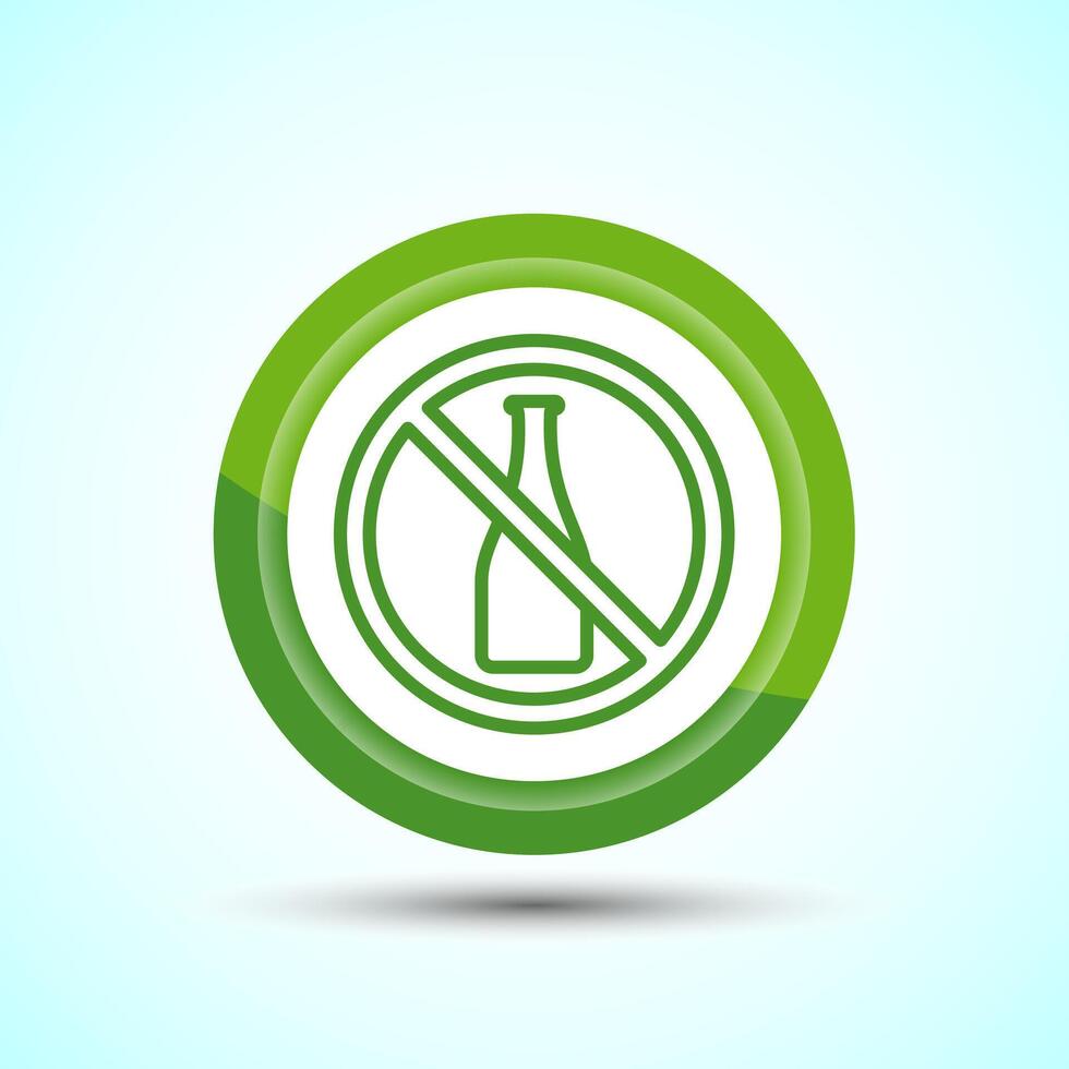 Alcohol Free Icon Design Illustration, No Alcohol Sign, Green Color Button Design vector