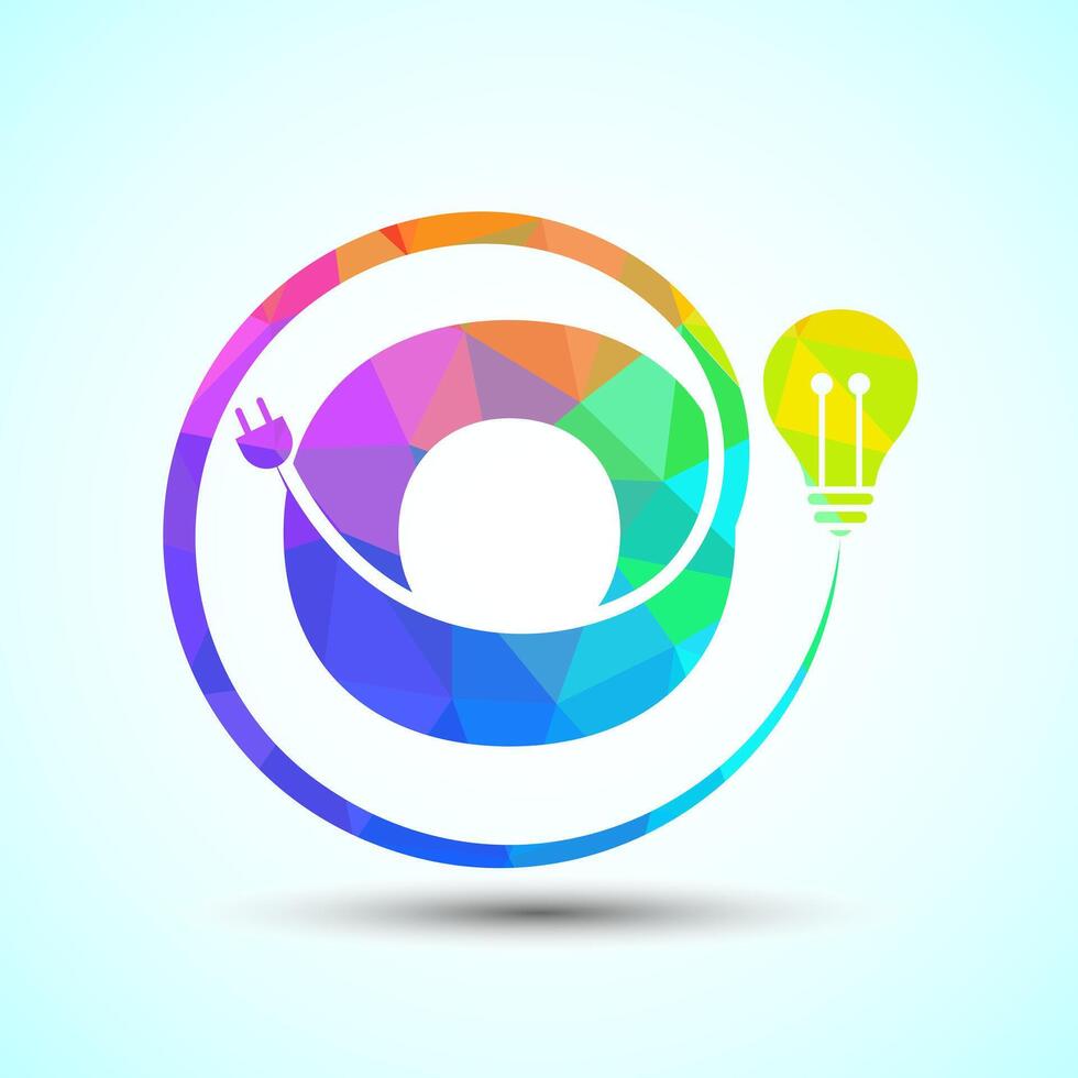 English alphabet O with electric bulb and plug. Low poly style electricity and technology logo vector