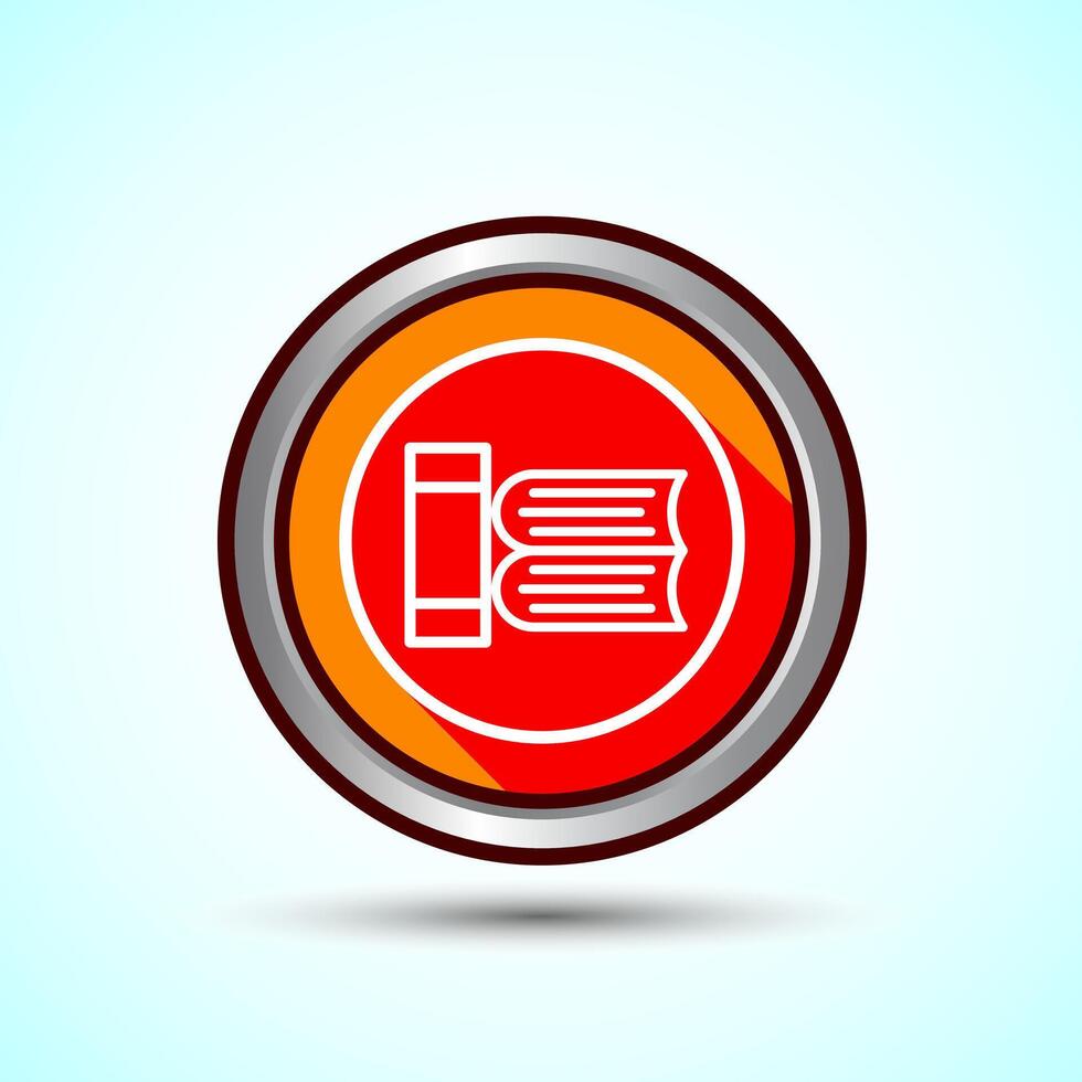 Book Icon Design Illustration, Book Icon For Apps and Websites, Orange Shadow Button Design vector