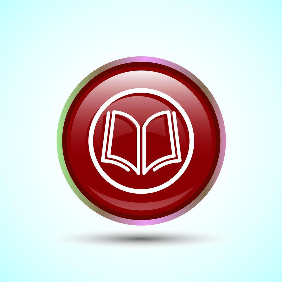 Book Icon Design Illustration, Book Icon For Apps and Websites, Red Color Round Button Design vector