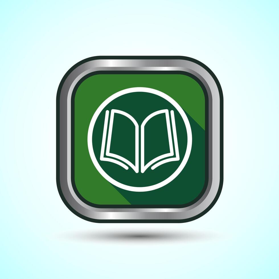 Book Icon Design Illustration, Book Icon For Apps and Websites, Green Shadow Button Design vector