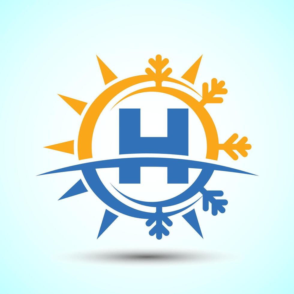 Initial alphabet H with abstract sun and snow. Air conditioner logo sign, Hot and cold symbol vector