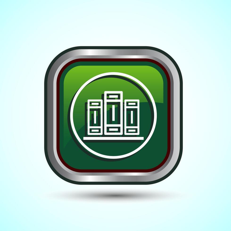 Book Icon Design Illustration, Book Icon For Apps and Websites, Green Color Square Button Design vector