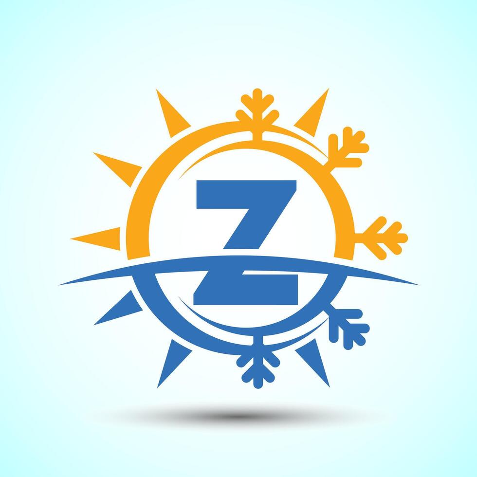 Initial alphabet Z with abstract sun and snow. Air conditioner logo sign, Hot and cold symbol vector