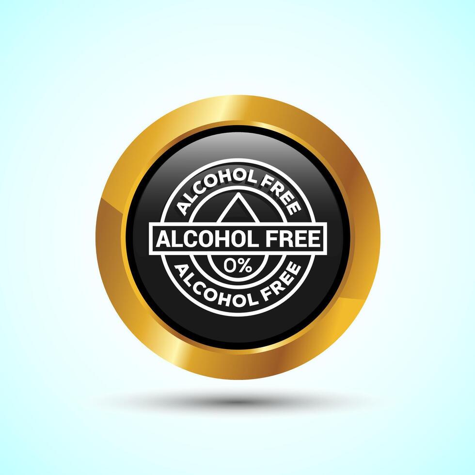 Alcohol Free Icon Design Illustration, No Alcohol Sign, Gold Color Round Button Design vector