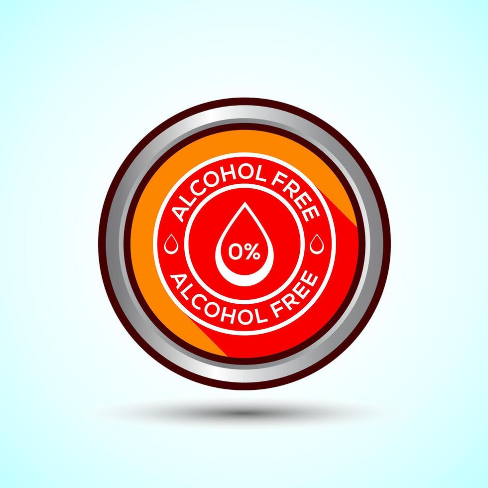 Alcohol Free Icon Design Illustration, No Alcohol Sign, Orange Shadow Button Design vector