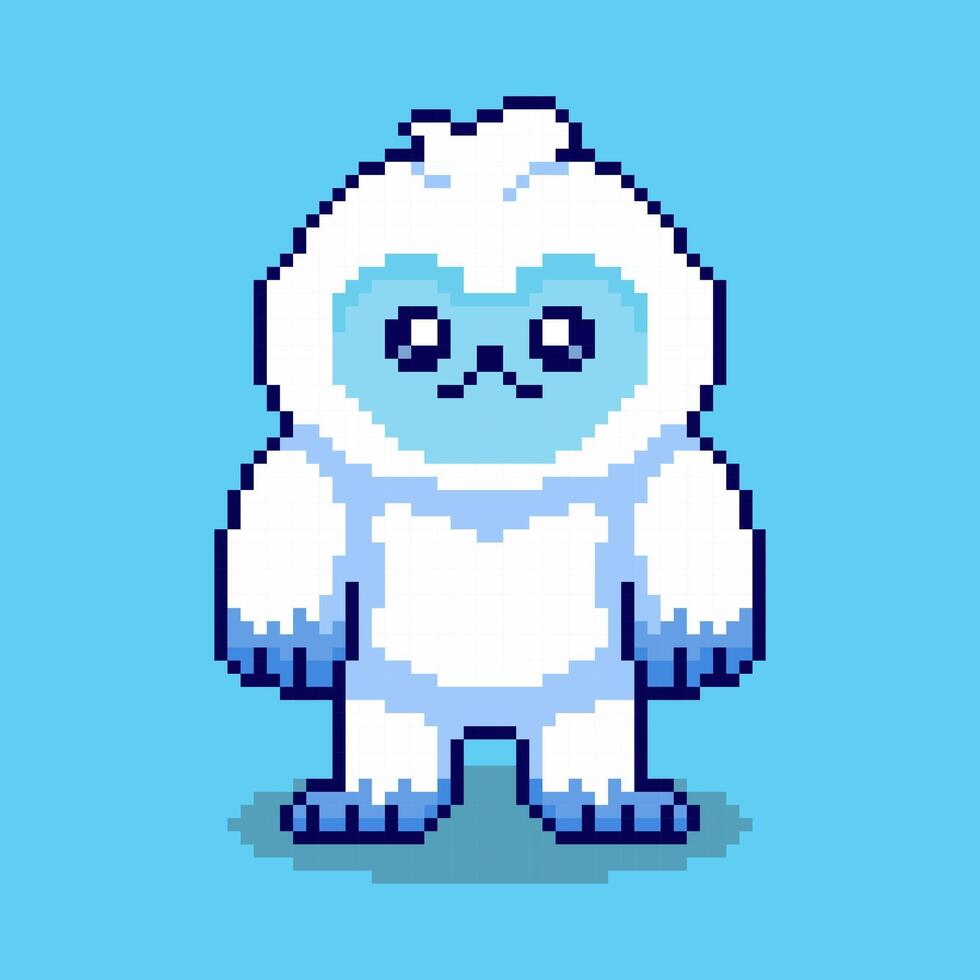 Pixel art Cute Yeti game asset design vector