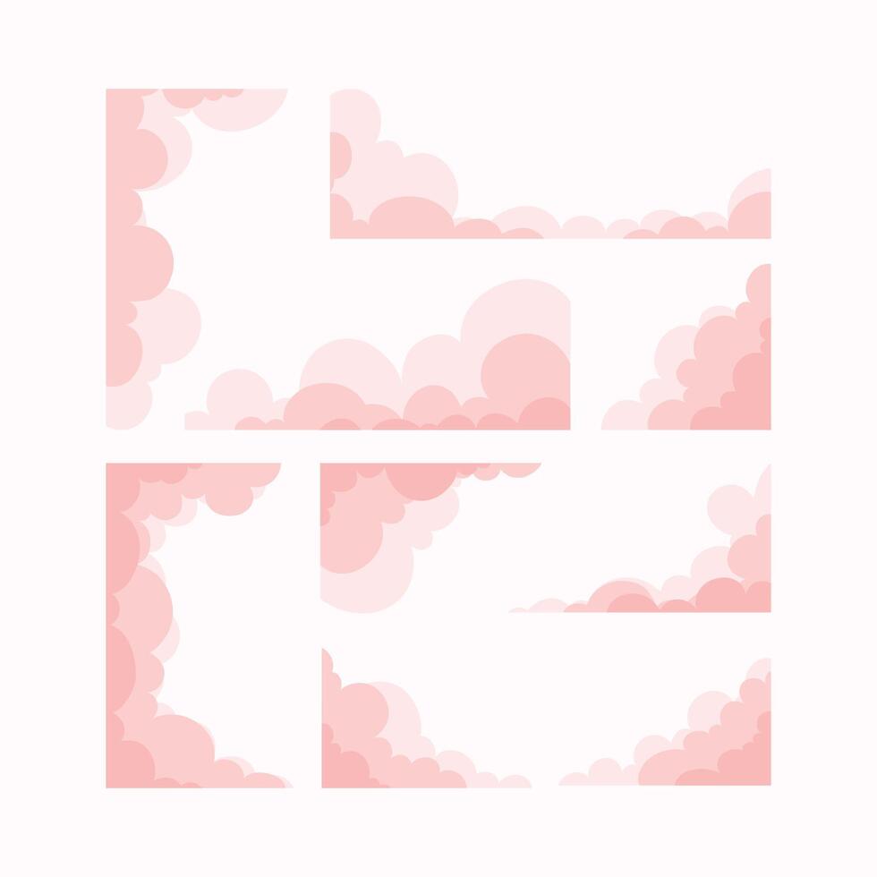 Collection item set of flat pink clouds illustrations vector