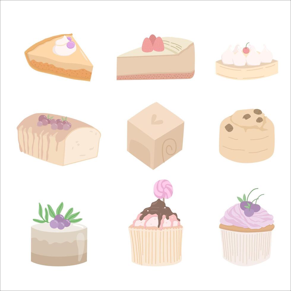 collection of handrawn elements for bakery vector