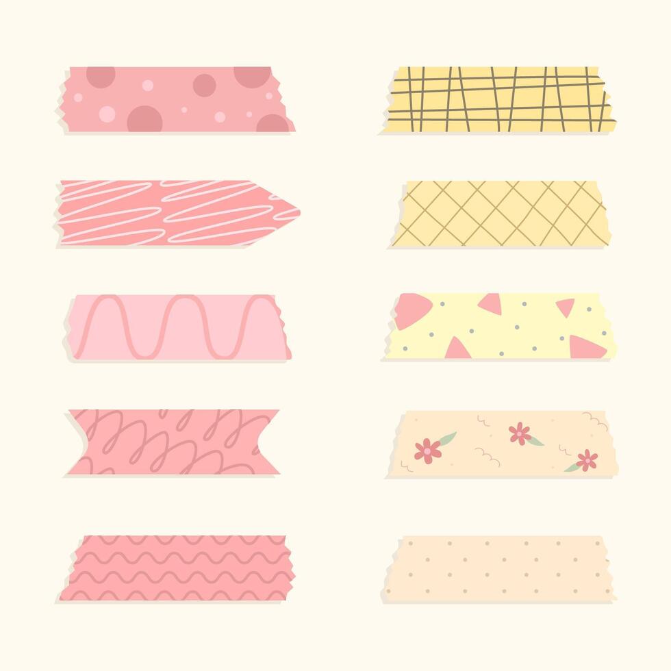 A set of pink and yellow washi tape digital hand drawn vector