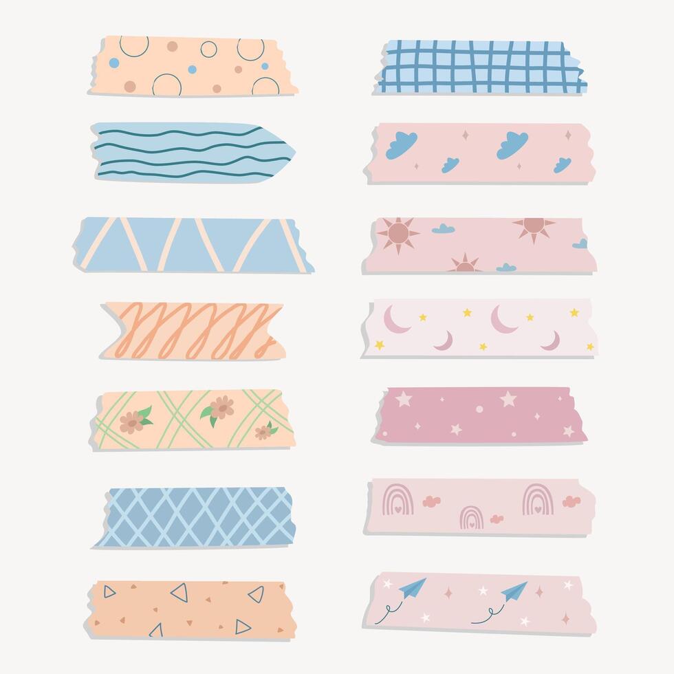 A set of washi tape digital hand drawn vector