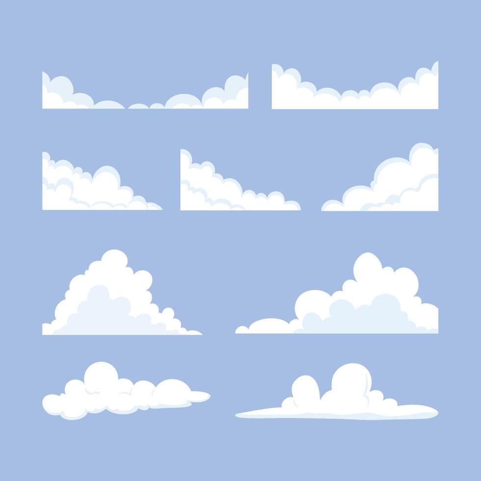 Collection set of flat white clouds illustrations. vector
