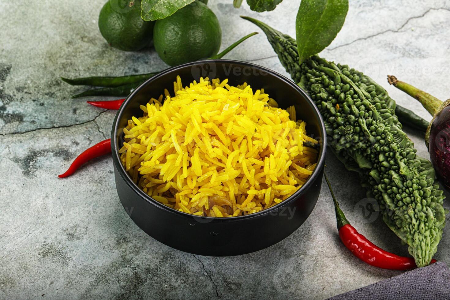 Indian cuisine - Lemon rice with spices photo