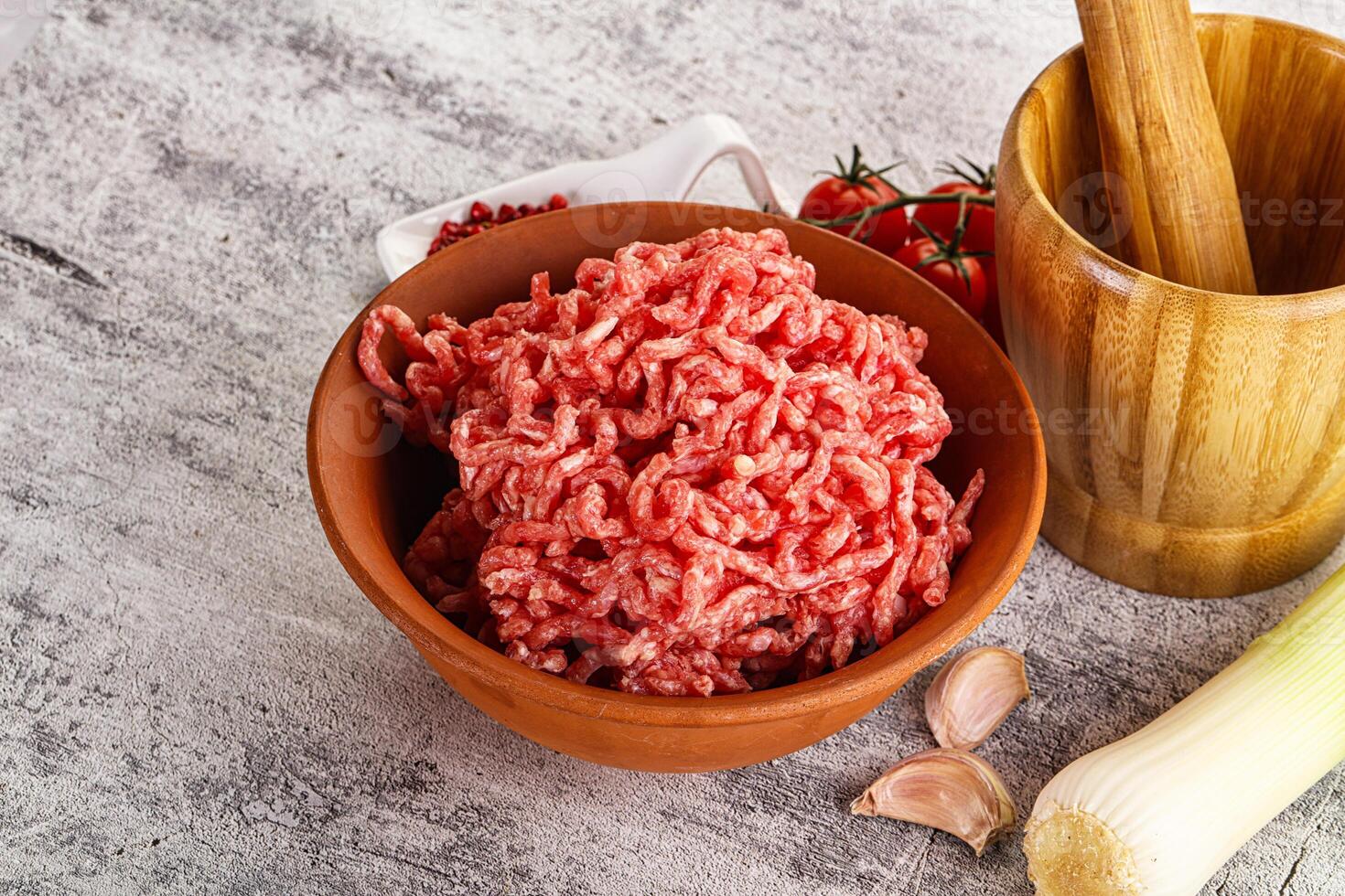 Minced beef meat in the bowl photo