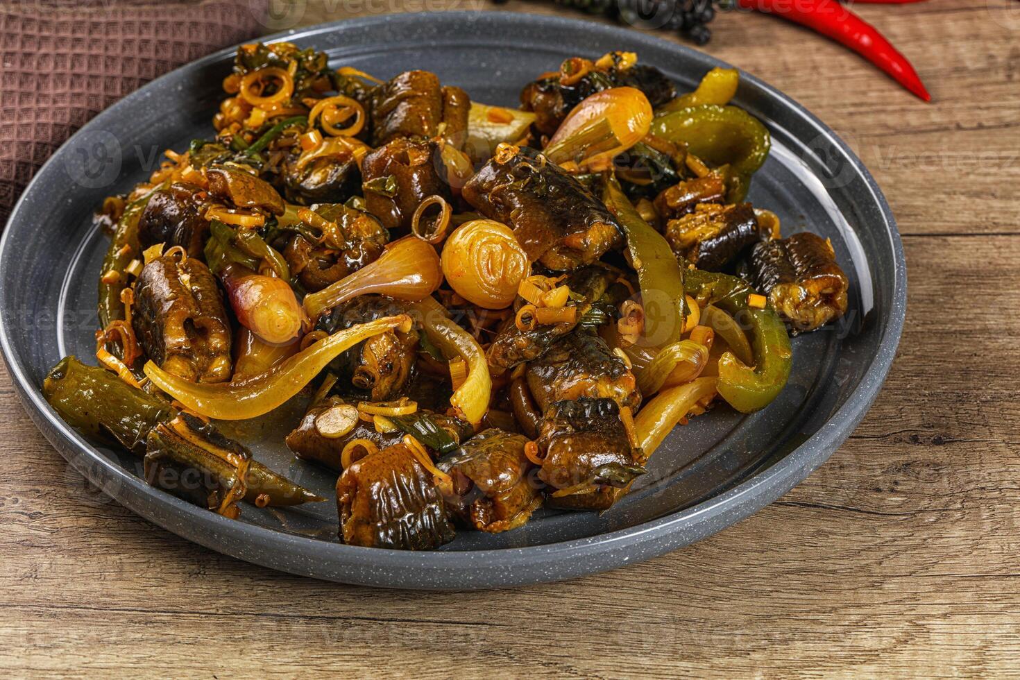 Roasted eel with lemongrass and sauce photo