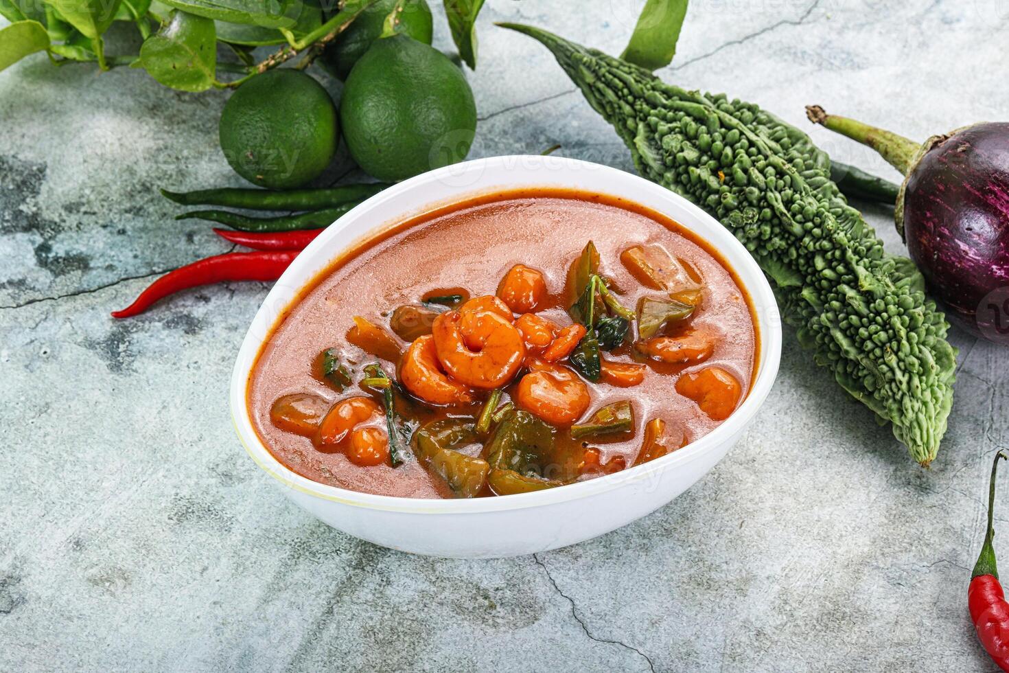 Thai red curry with prawn photo