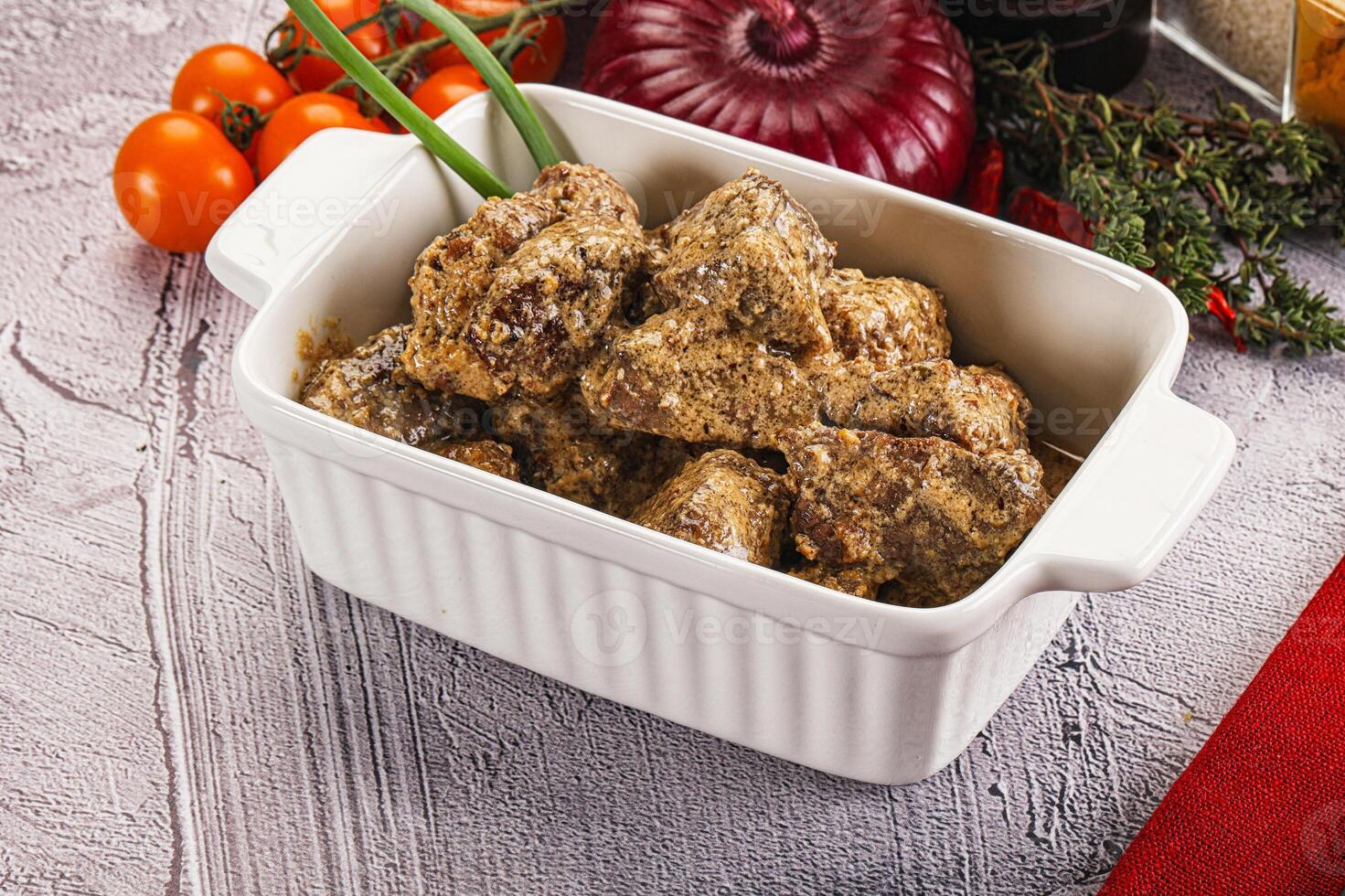 Beef liver with cream sauce photo