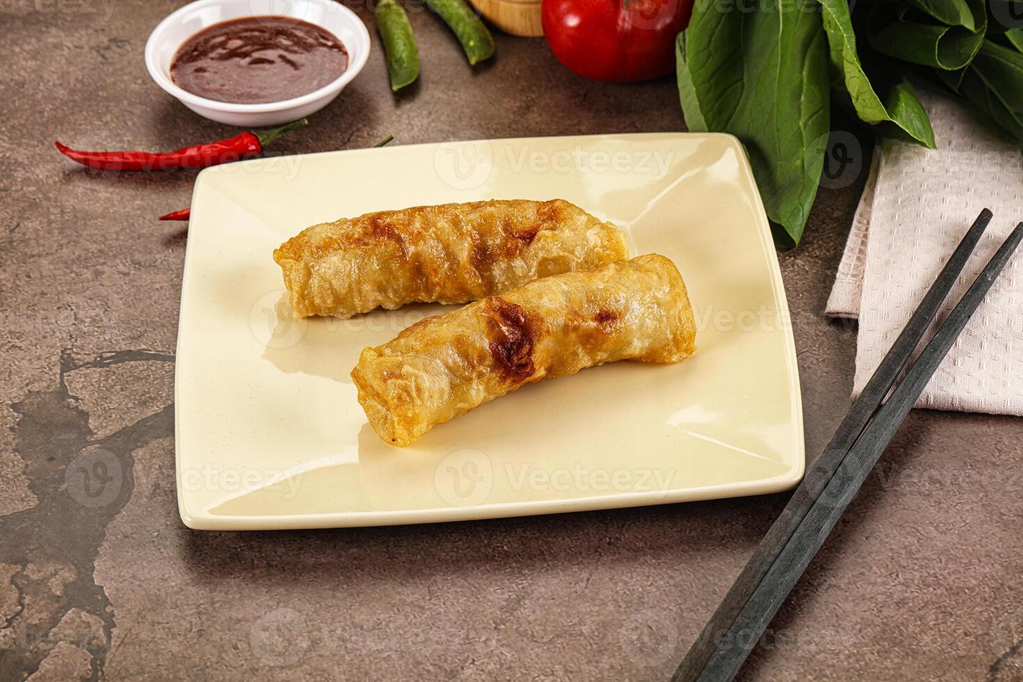Vietnamese stuffed spring roll served sauce photo