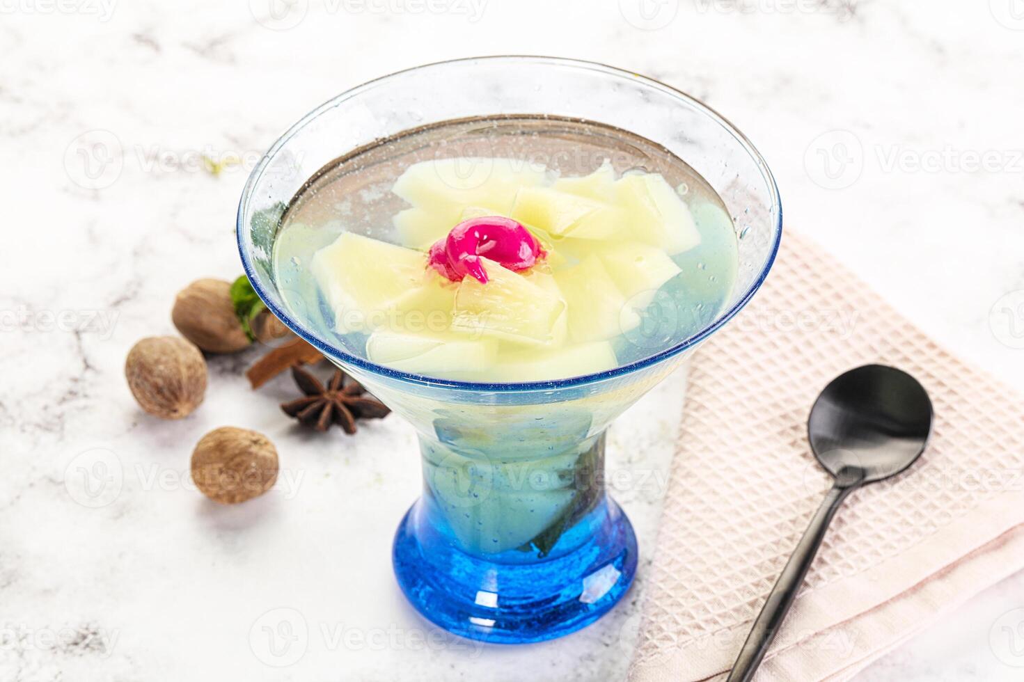 Sweet pineapple jelly with mint photo