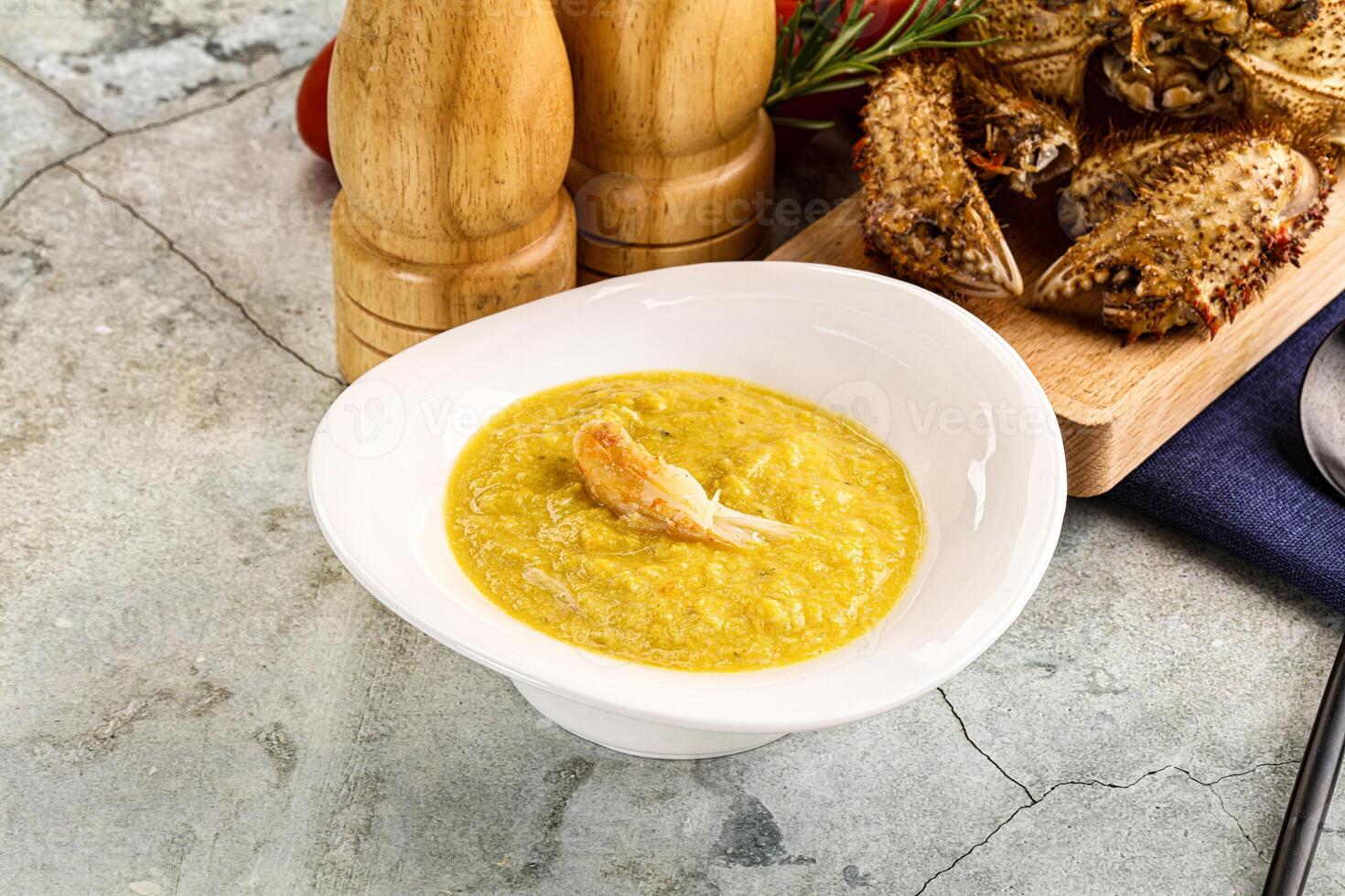 Corn cream soup with crab photo