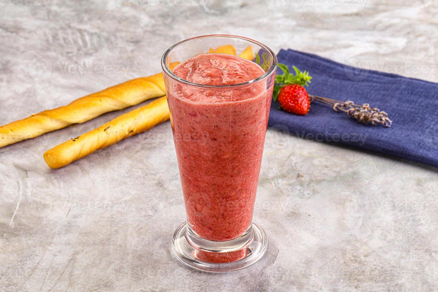 Sweet strawberry smoothie with milk photo