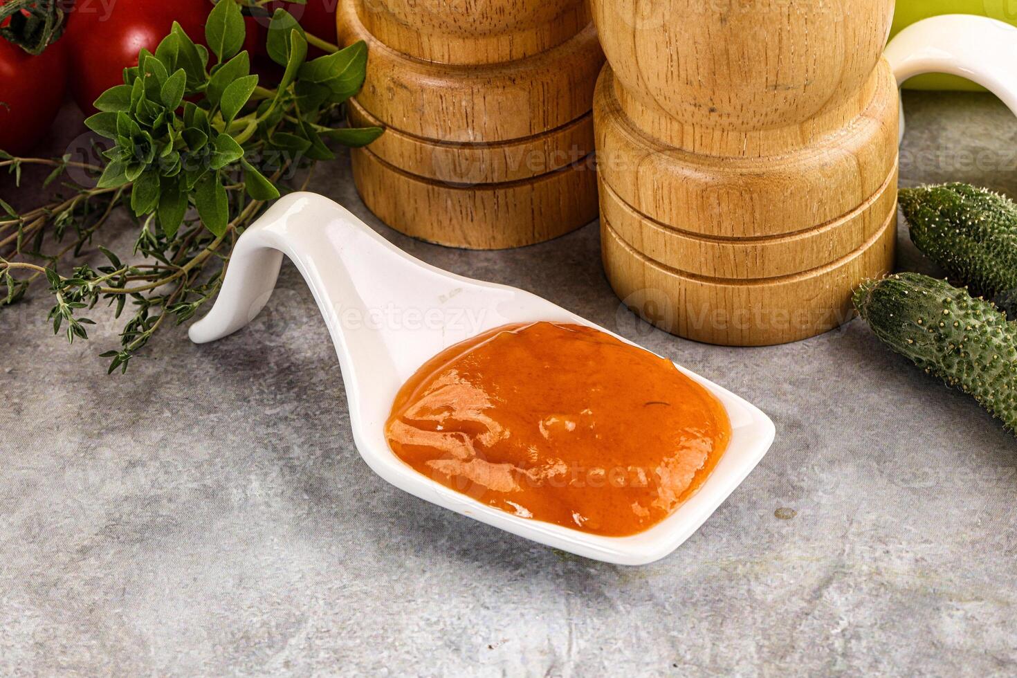 Tasty burger sauce in the bowl photo