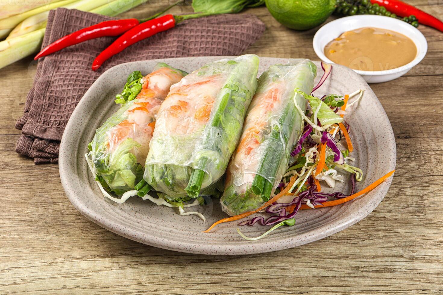 Vietnamese spring roll with prawn and salad photo