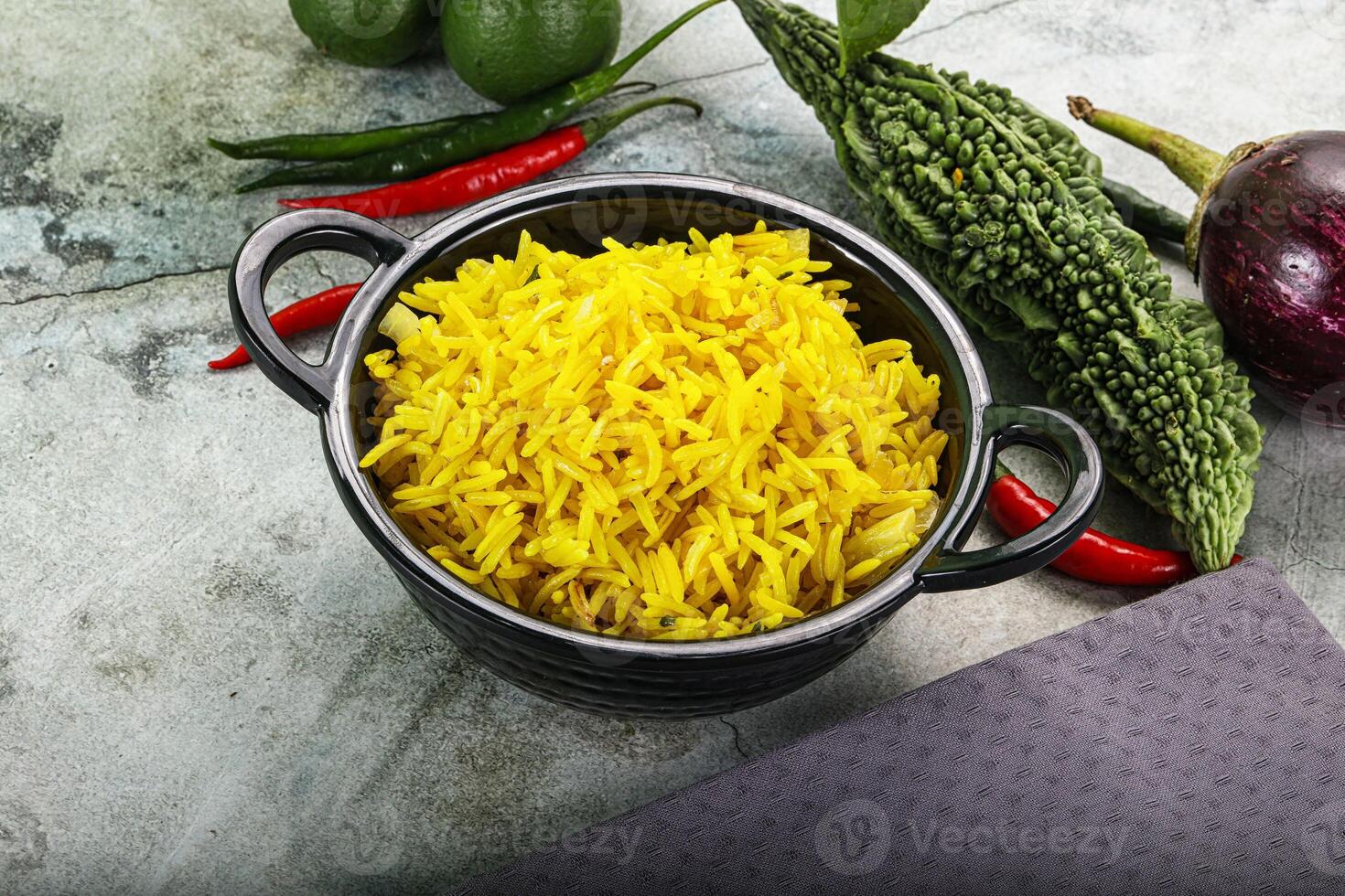 Indian cuisine - Lemon rice with spices photo