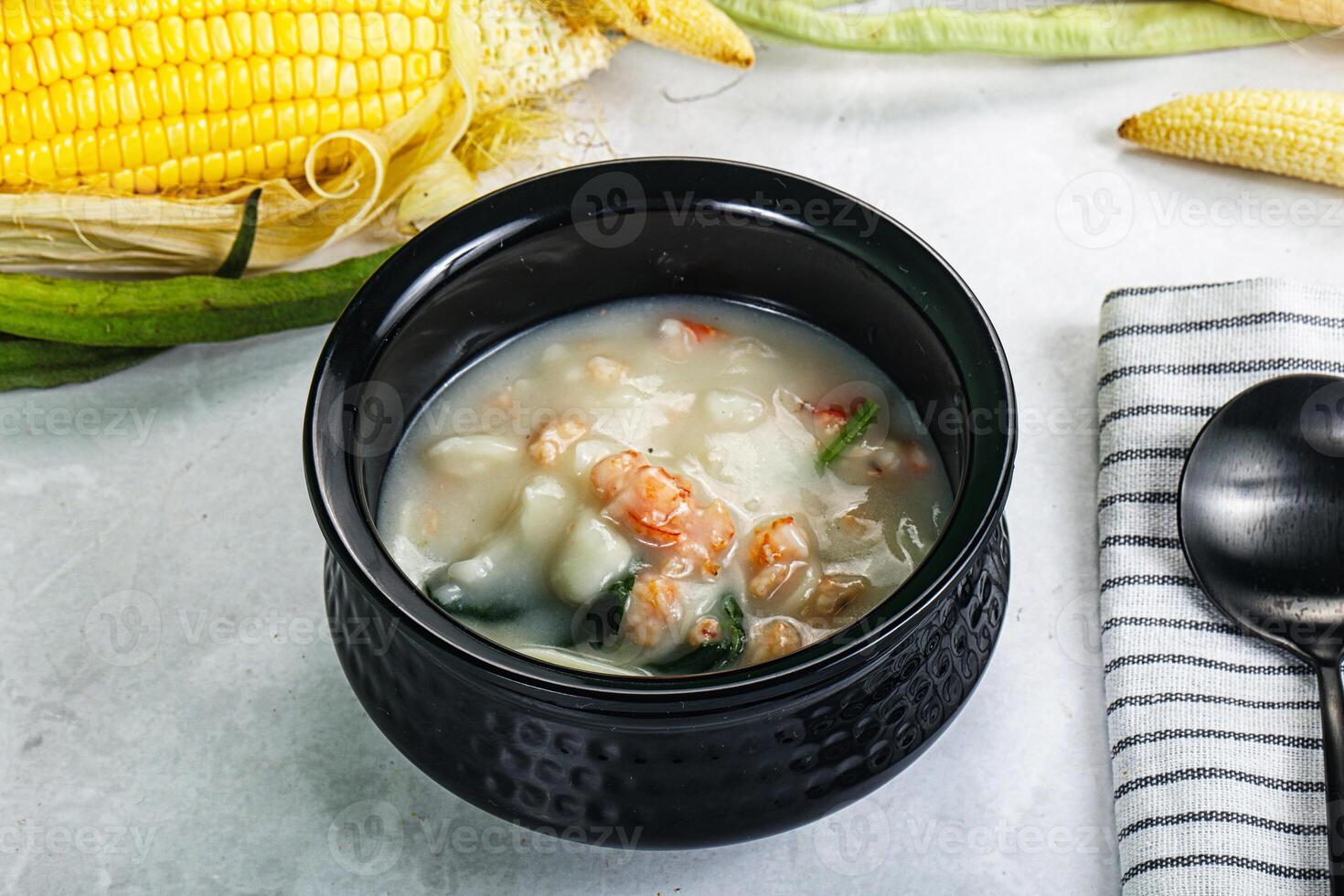 Soup with prawn and noodle photo