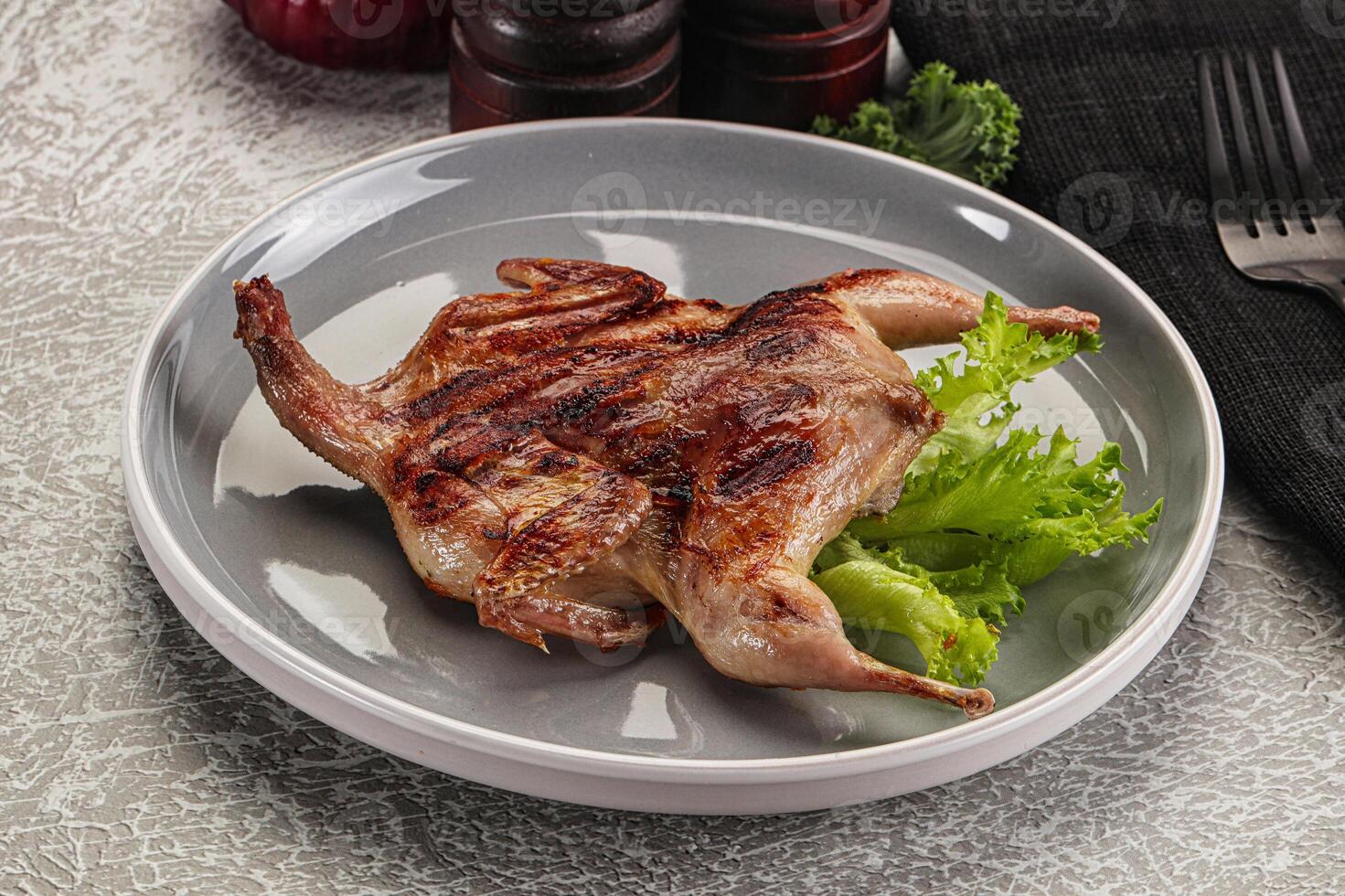 Grilled quail in the plate photo