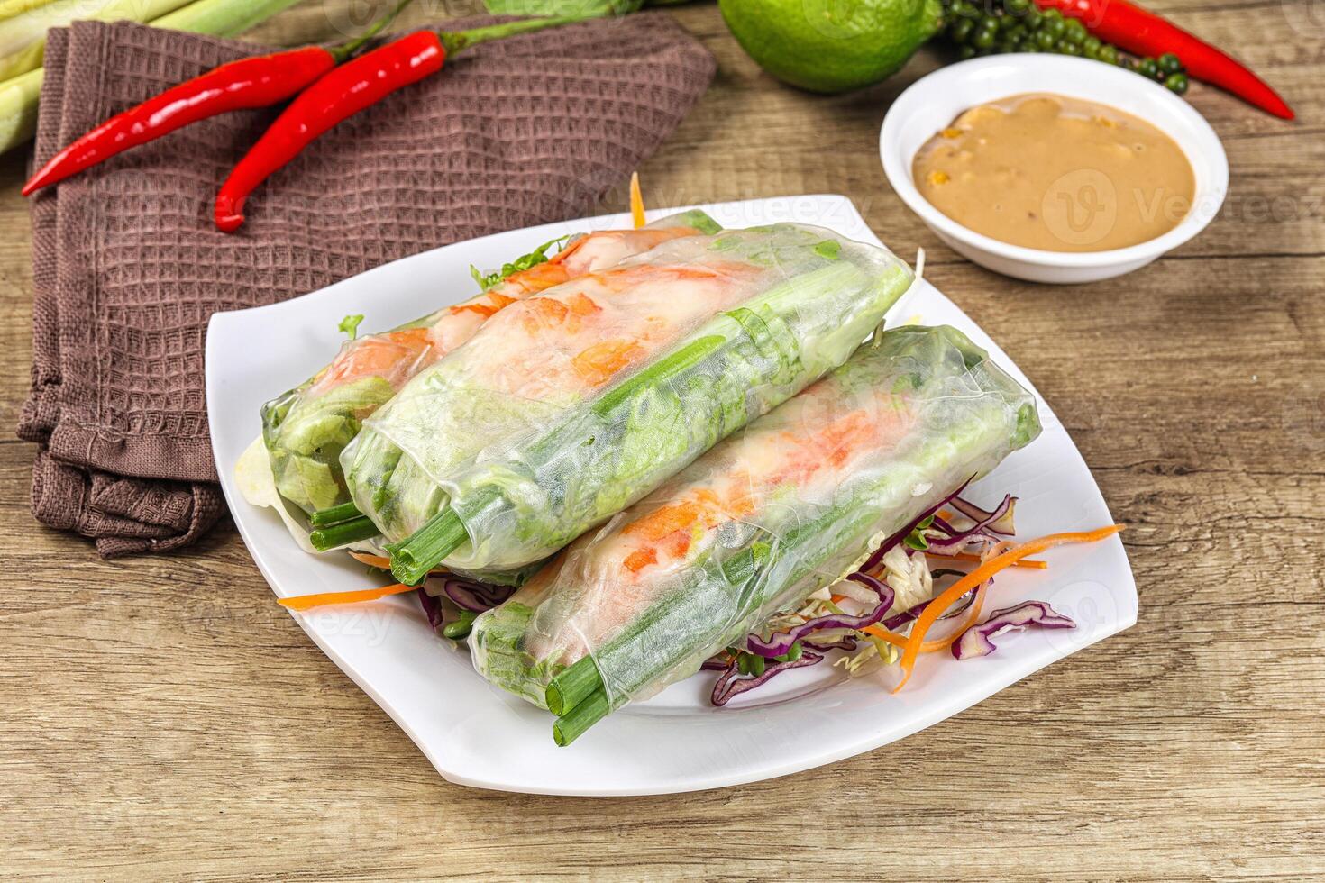 Vietnamese spring roll with prawn and salad photo