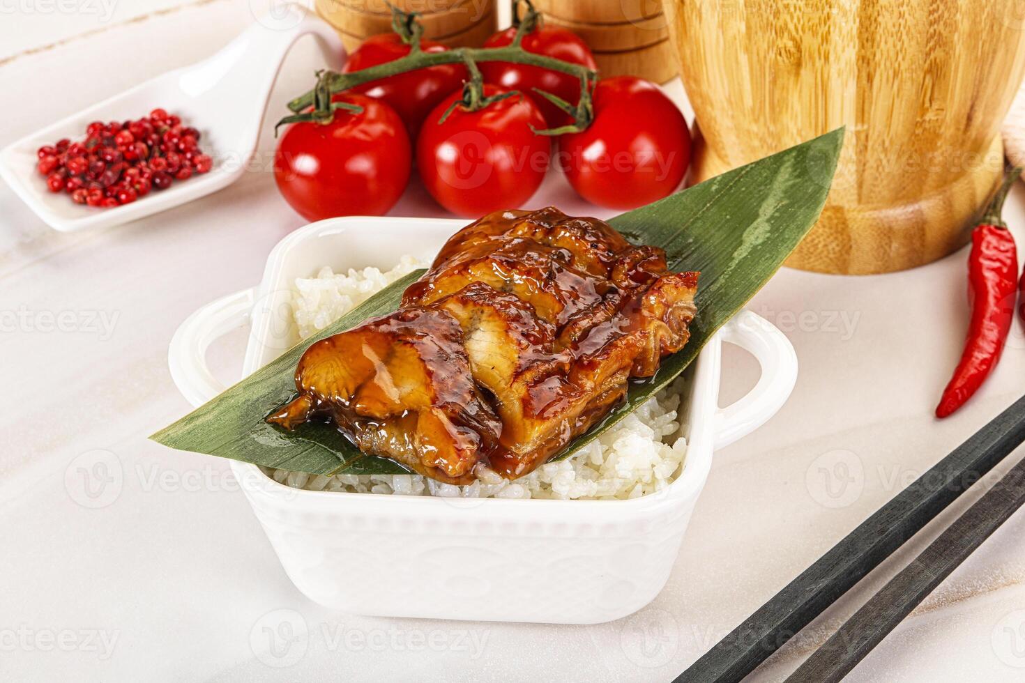 Grilled eel with steamed rice photo