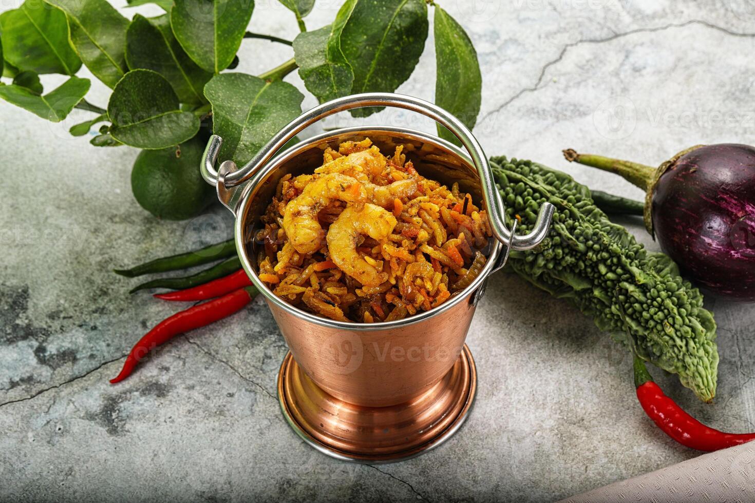 Indian cuisine - briani with prawns photo