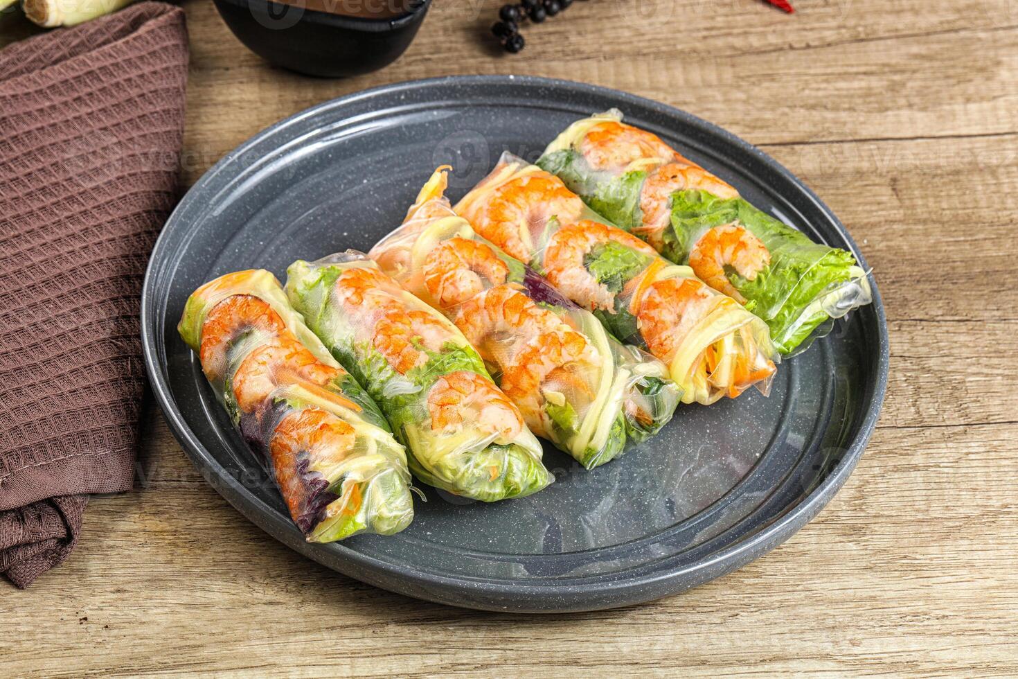 Vietnamese spring roll with prawn and mango photo