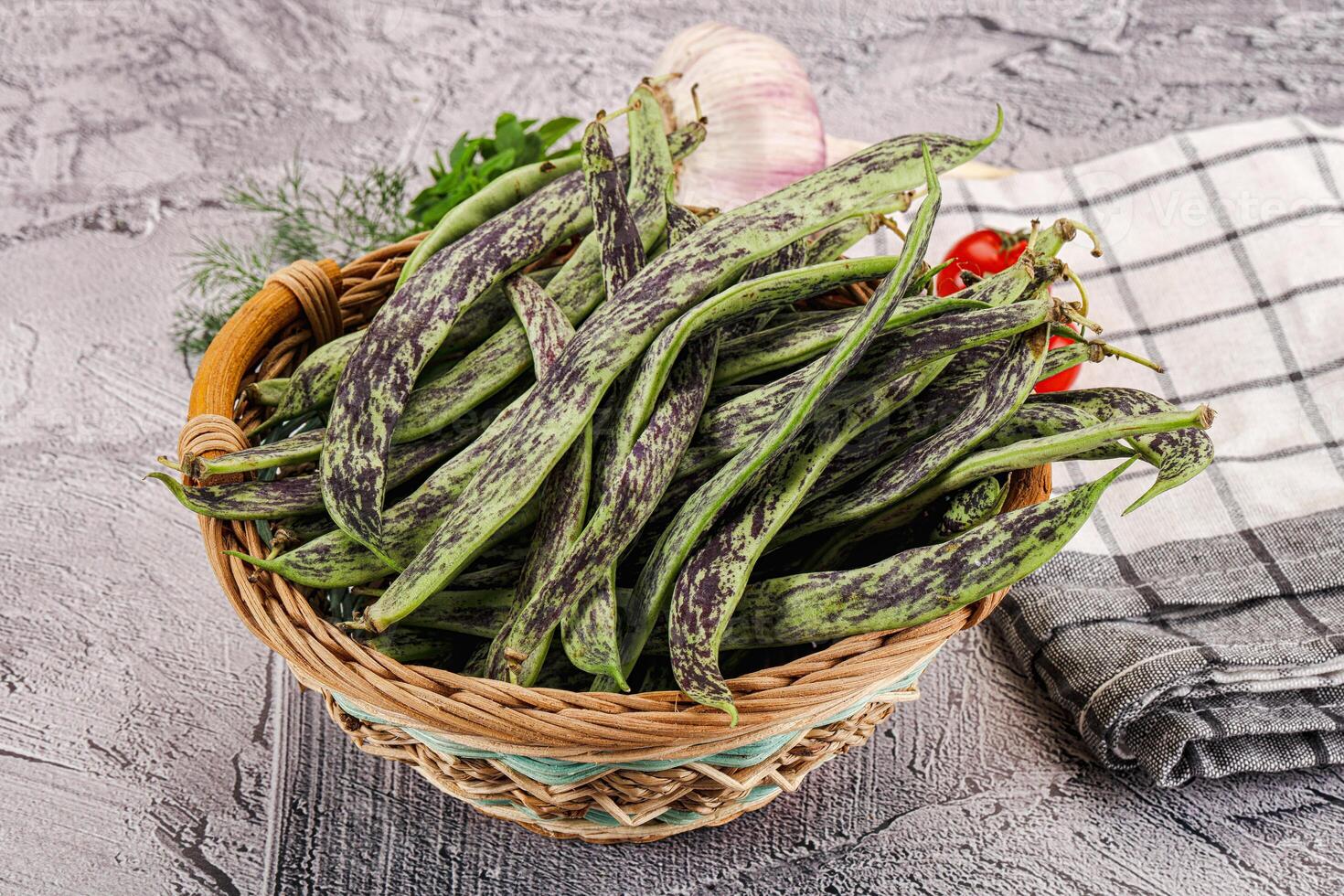 Fresh raw young green beans photo